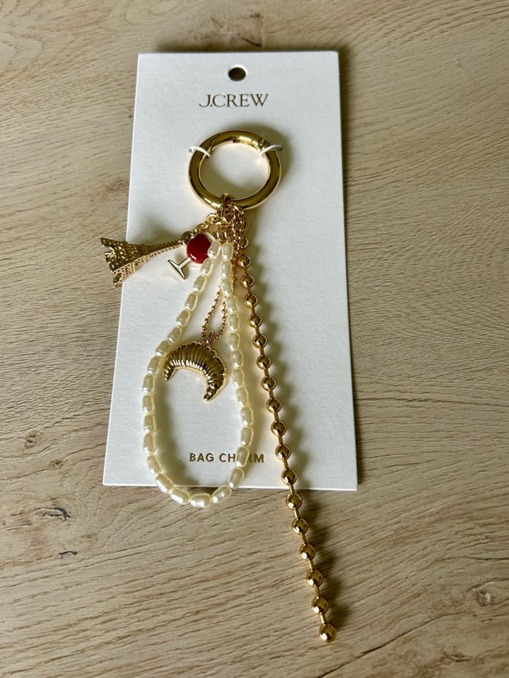 ✨ J.Crew Gold Paris-Themed Bag Charm | Eiffel Tower, Pearls, Wine Glass ✨